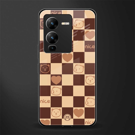 aesthetic bear pattern brown edition back phone cover | glass case for vivo v25 pro 5g