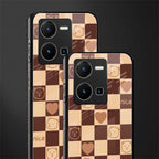aesthetic bear pattern brown edition back phone cover | glass case for vivo y35 4g