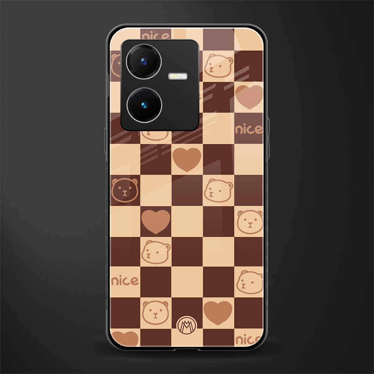 aesthetic bear pattern brown edition back phone cover | glass case for vivo y22