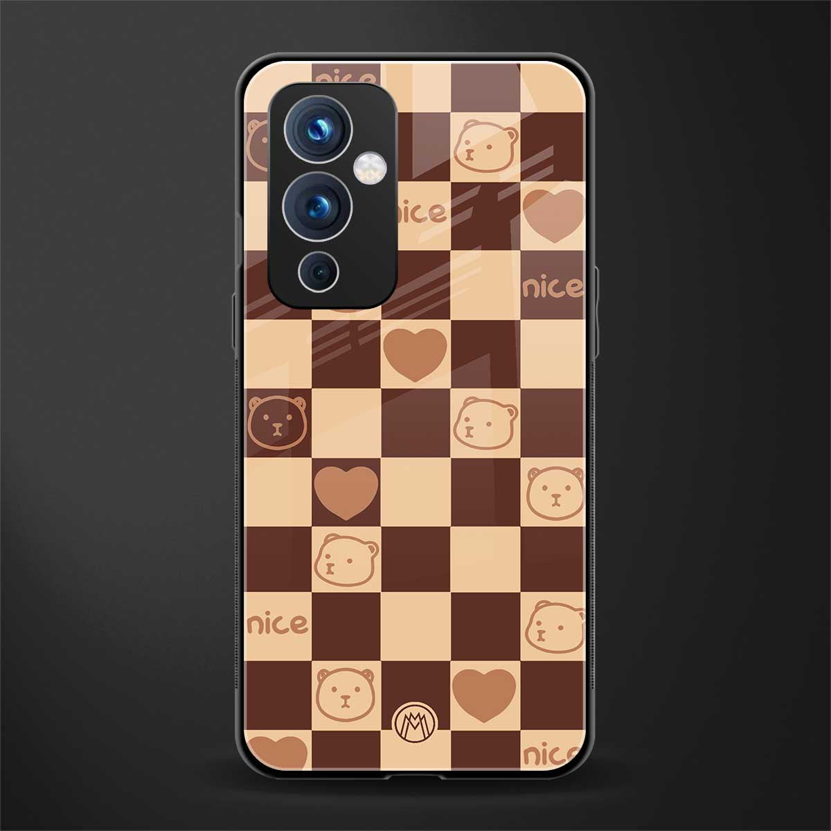 aesthetic bear pattern brown edition back phone cover | glass case for oneplus 9