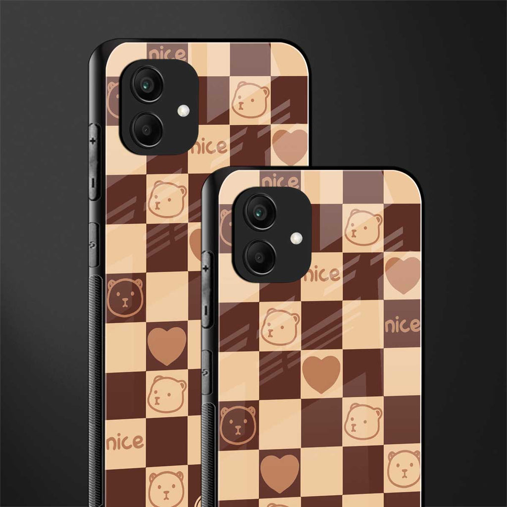 aesthetic bear pattern brown edition back phone cover | glass case for samsung galaxy a04