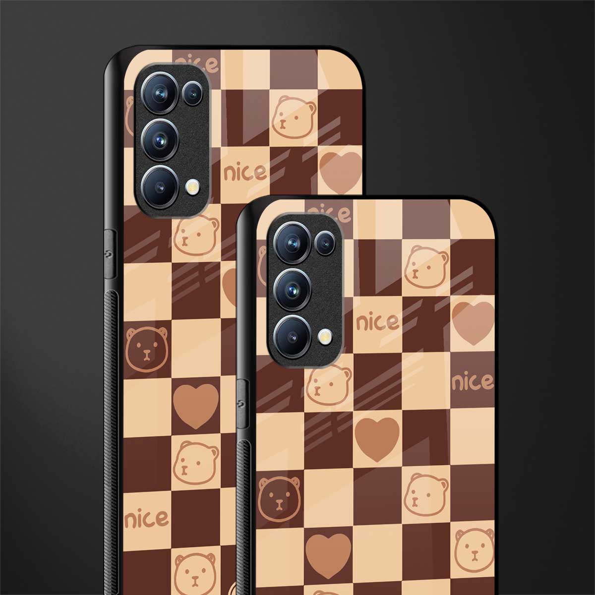 aesthetic bear pattern brown edition back phone cover | glass case for oppo reno 5