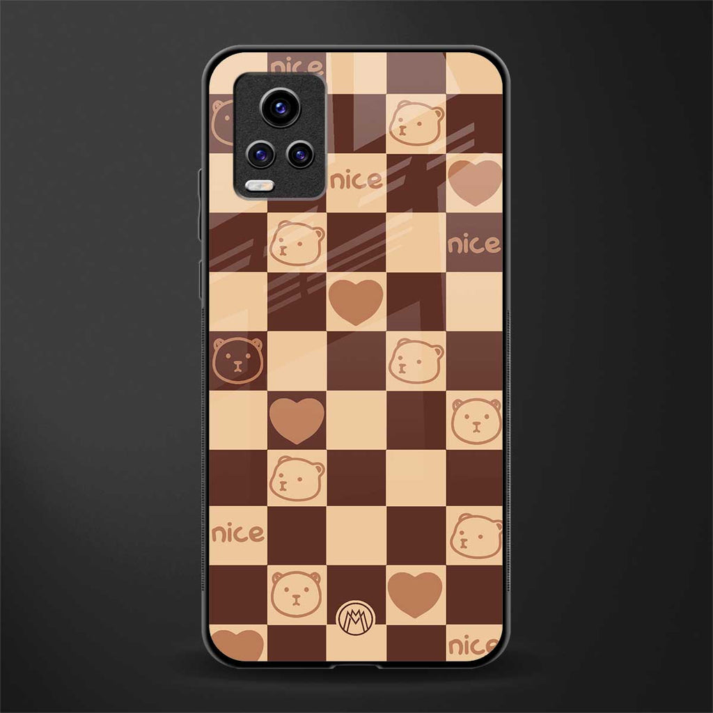aesthetic bear pattern brown edition back phone cover | glass case for vivo v21e 4g