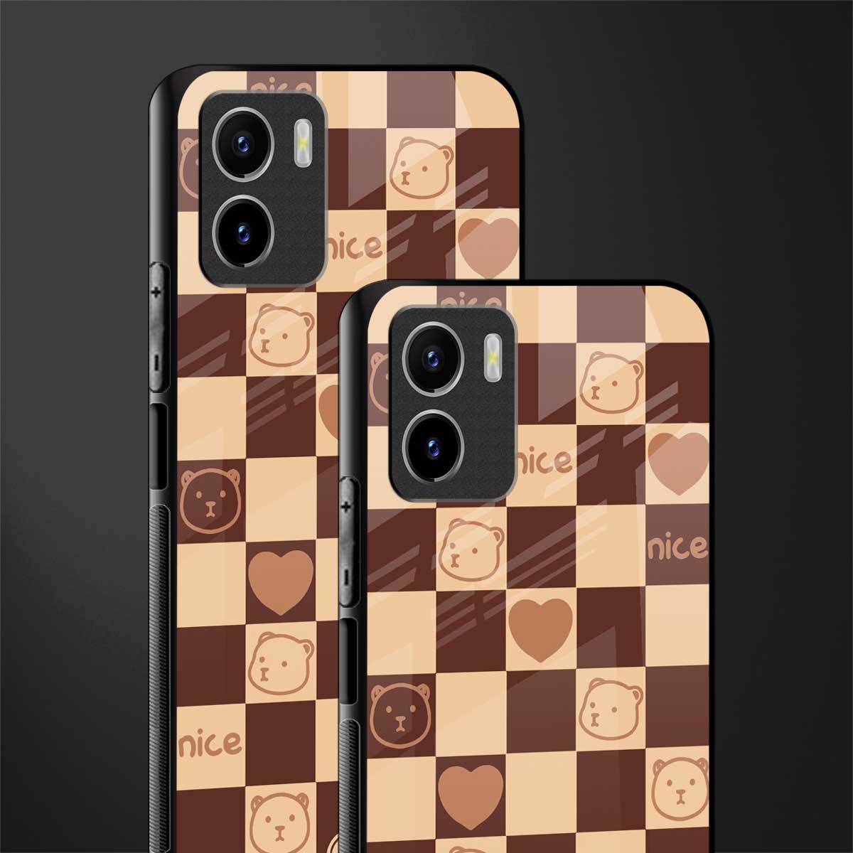 aesthetic bear pattern brown edition back phone cover | glass case for vivo y72