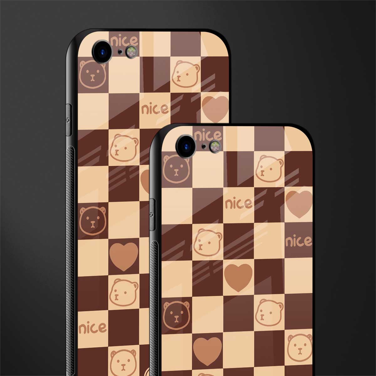 aesthetic bear pattern brown edition glass case for iphone 7 image-2