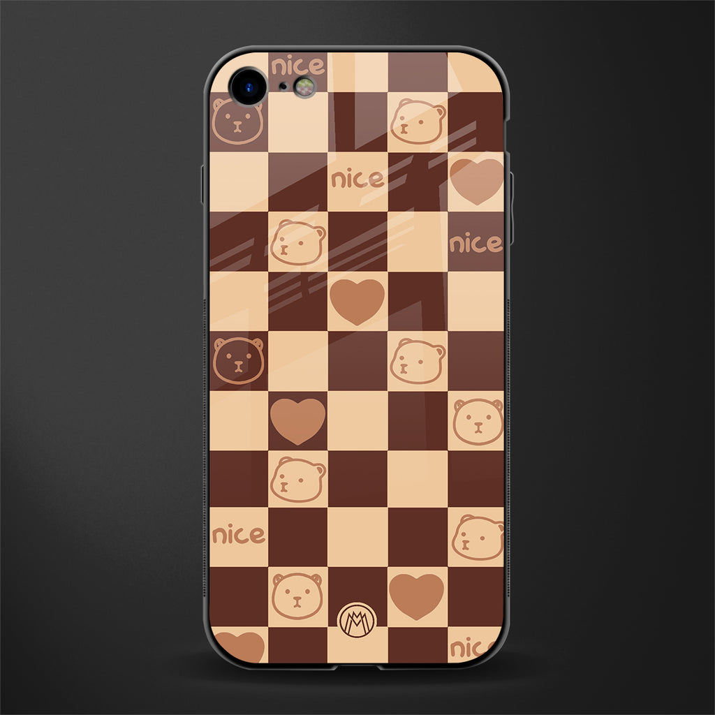 aesthetic bear pattern brown edition glass case for iphone 8 image
