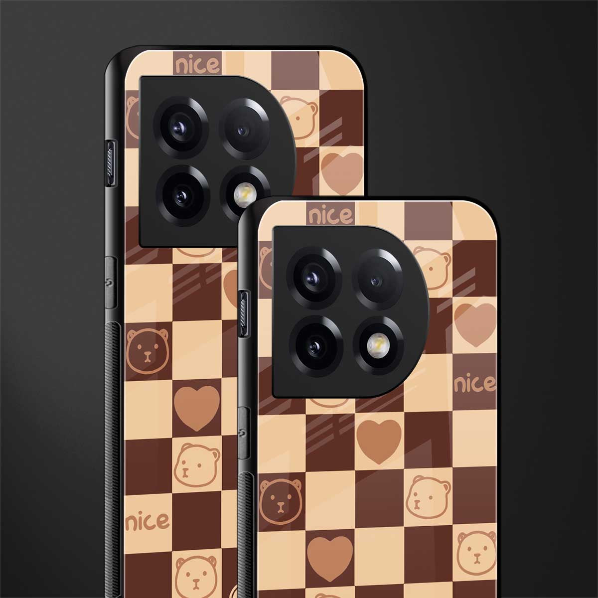 aesthetic bear pattern brown edition back phone cover | glass case for oneplus 11