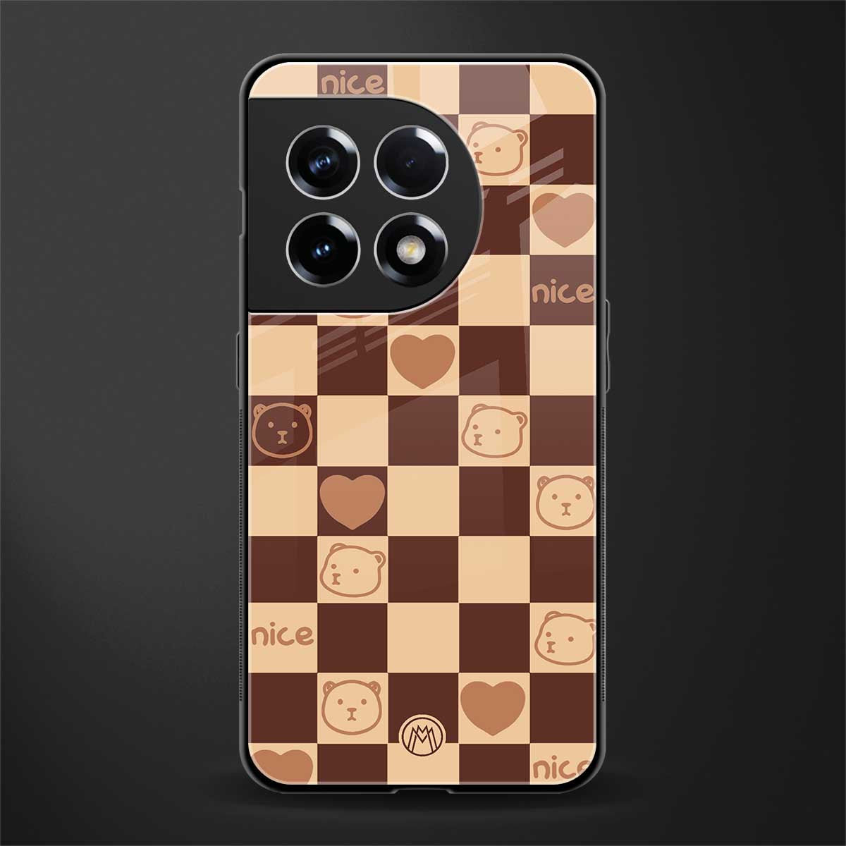 aesthetic bear pattern brown edition back phone cover | glass case for oneplus 11r