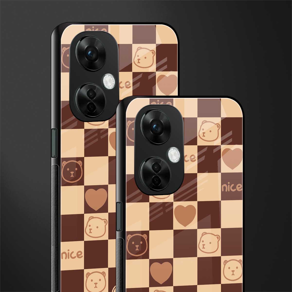 aesthetic bear pattern brown edition back phone cover | glass case for oneplus nord ce 3 lite