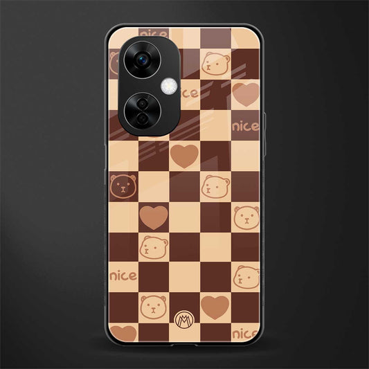 aesthetic bear pattern brown edition back phone cover | glass case for oneplus nord ce 3 lite