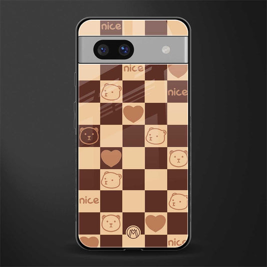 aesthetic bear pattern brown edition back phone cover | glass case for Google Pixel 7A