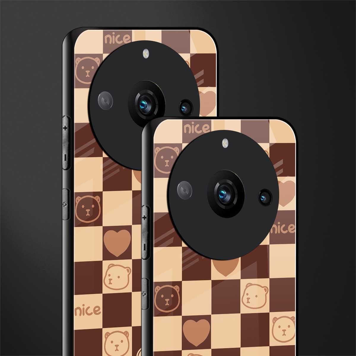 aesthetic bear pattern brown edition back phone cover | glass case for realme 11 pro 5g