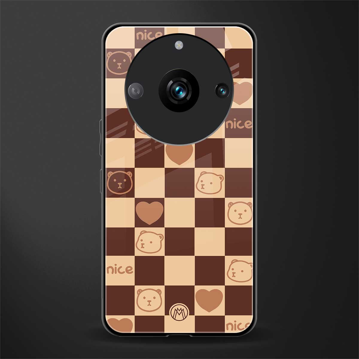 aesthetic bear pattern brown edition back phone cover | glass case for realme 11 pro 5g