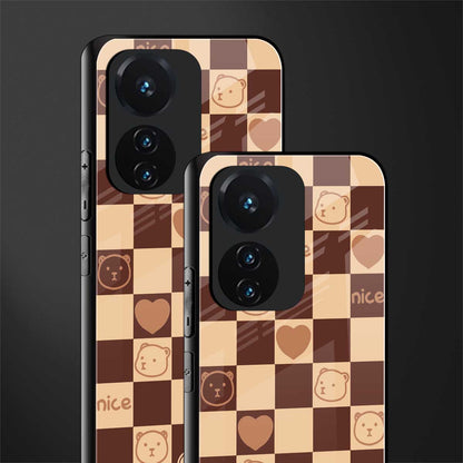 aesthetic bear pattern brown edition back phone cover | glass case for vivo t1 44w 4g