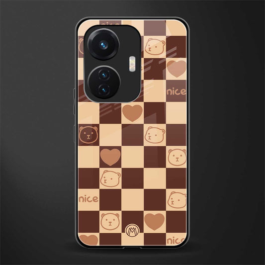 aesthetic bear pattern brown edition back phone cover | glass case for vivo t1 44w 4g