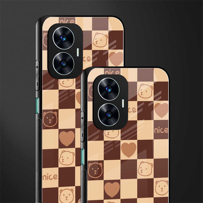 aesthetic bear pattern brown edition back phone cover | glass case for realme c55