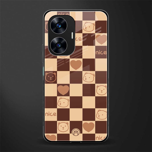 aesthetic bear pattern brown edition back phone cover | glass case for realme c55