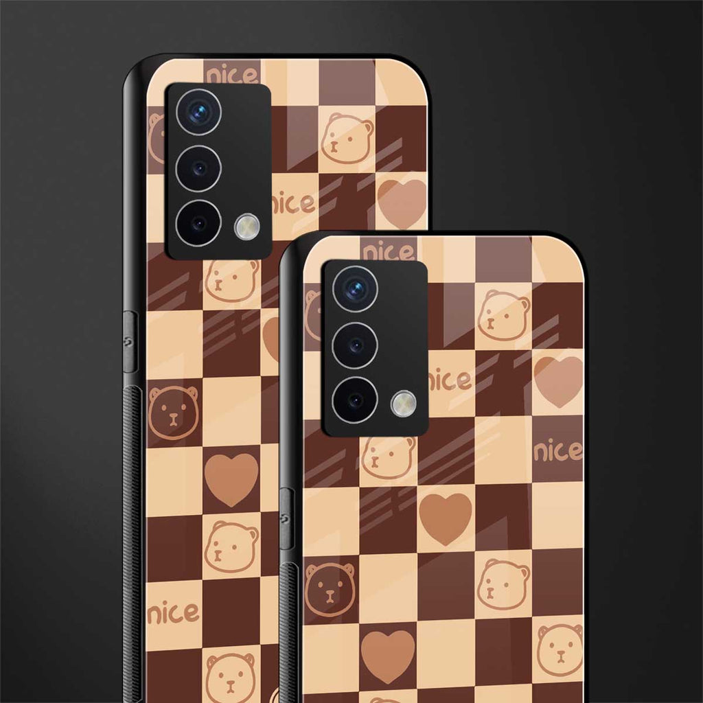 aesthetic bear pattern brown edition back phone cover | glass case for oppo a74 4g