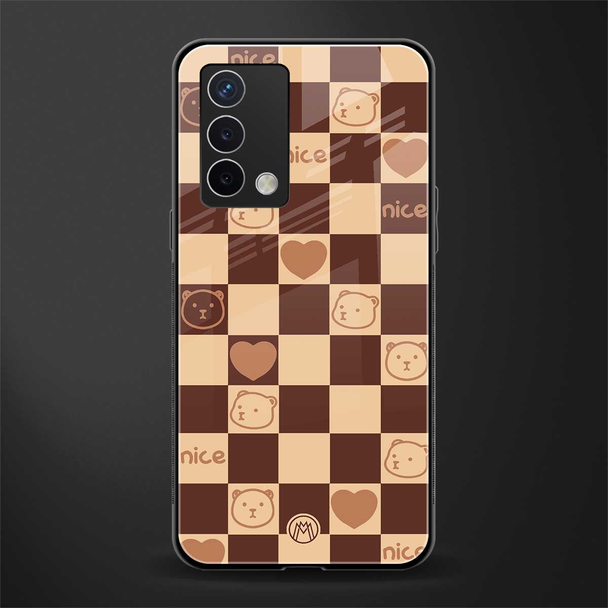 aesthetic bear pattern brown edition back phone cover | glass case for oppo a74 4g