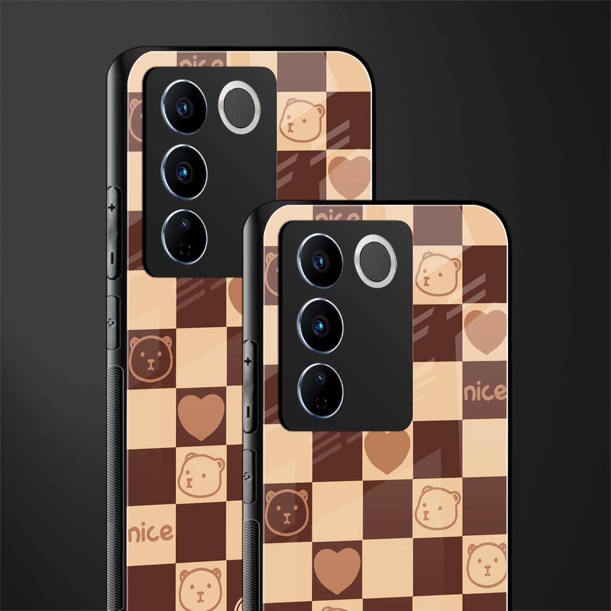 aesthetic bear pattern brown edition back phone cover | glass case for vivo v27 pro 5g