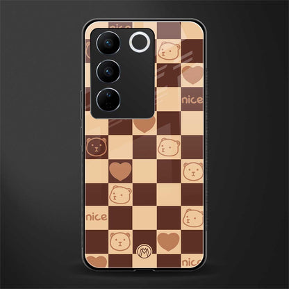 aesthetic bear pattern brown edition back phone cover | glass case for vivo v27 pro 5g
