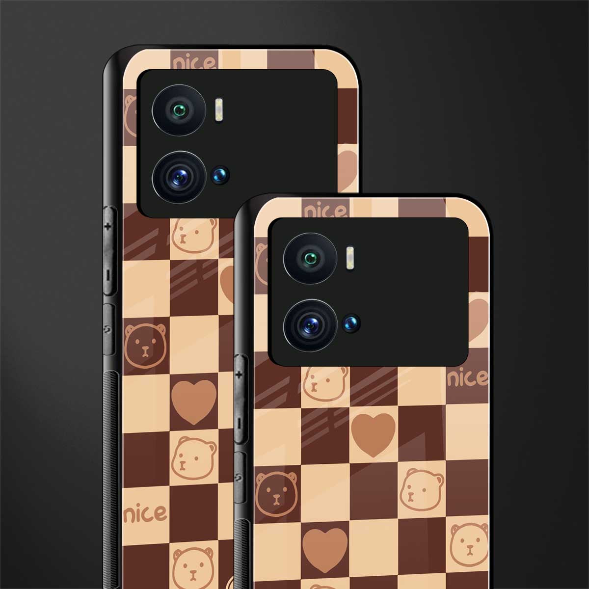 aesthetic bear pattern brown edition back phone cover | glass case for iQOO 9 Pro