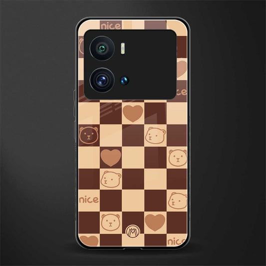aesthetic bear pattern brown edition back phone cover | glass case for iQOO 9 Pro
