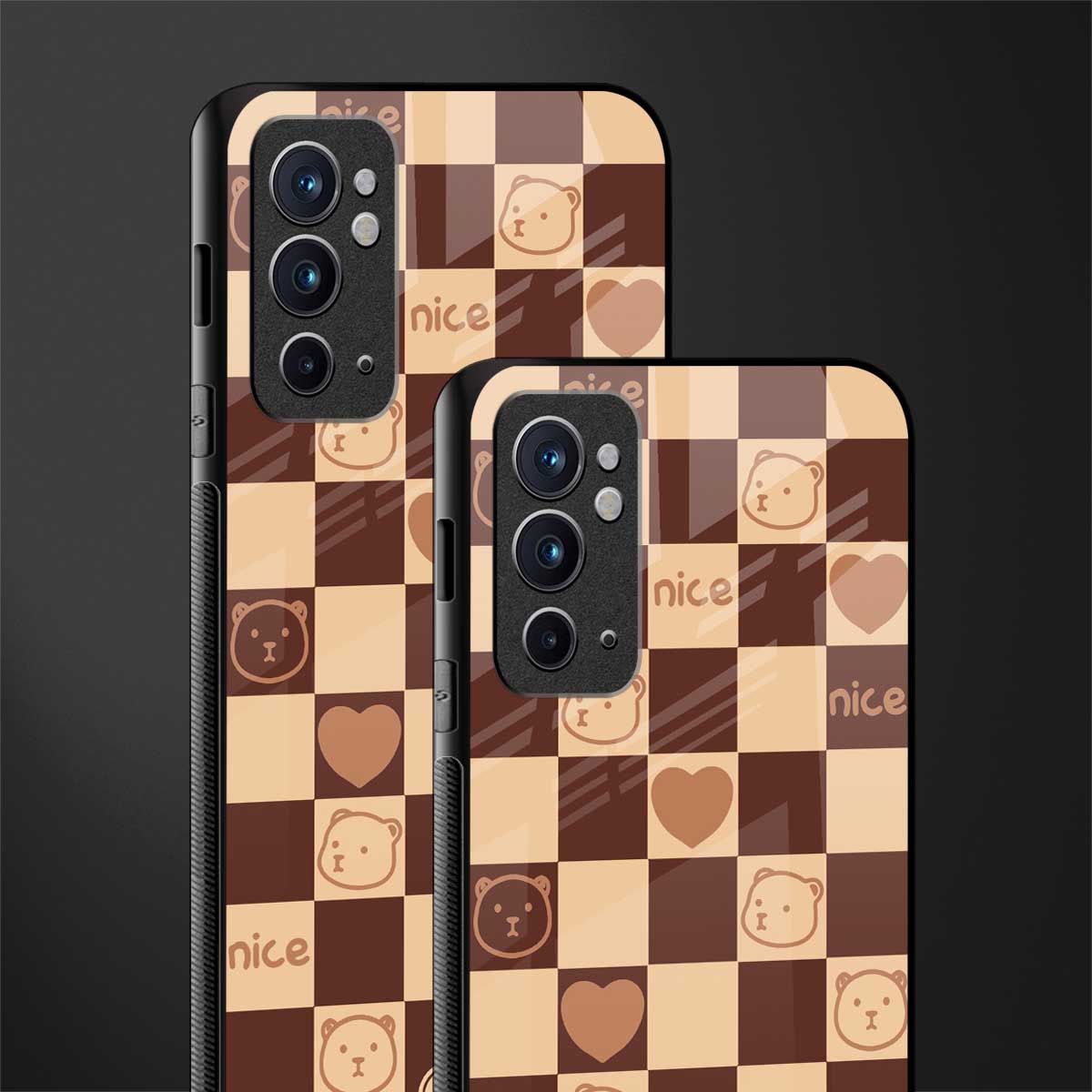 aesthetic bear pattern brown edition glass case for oneplus 9rt image-2