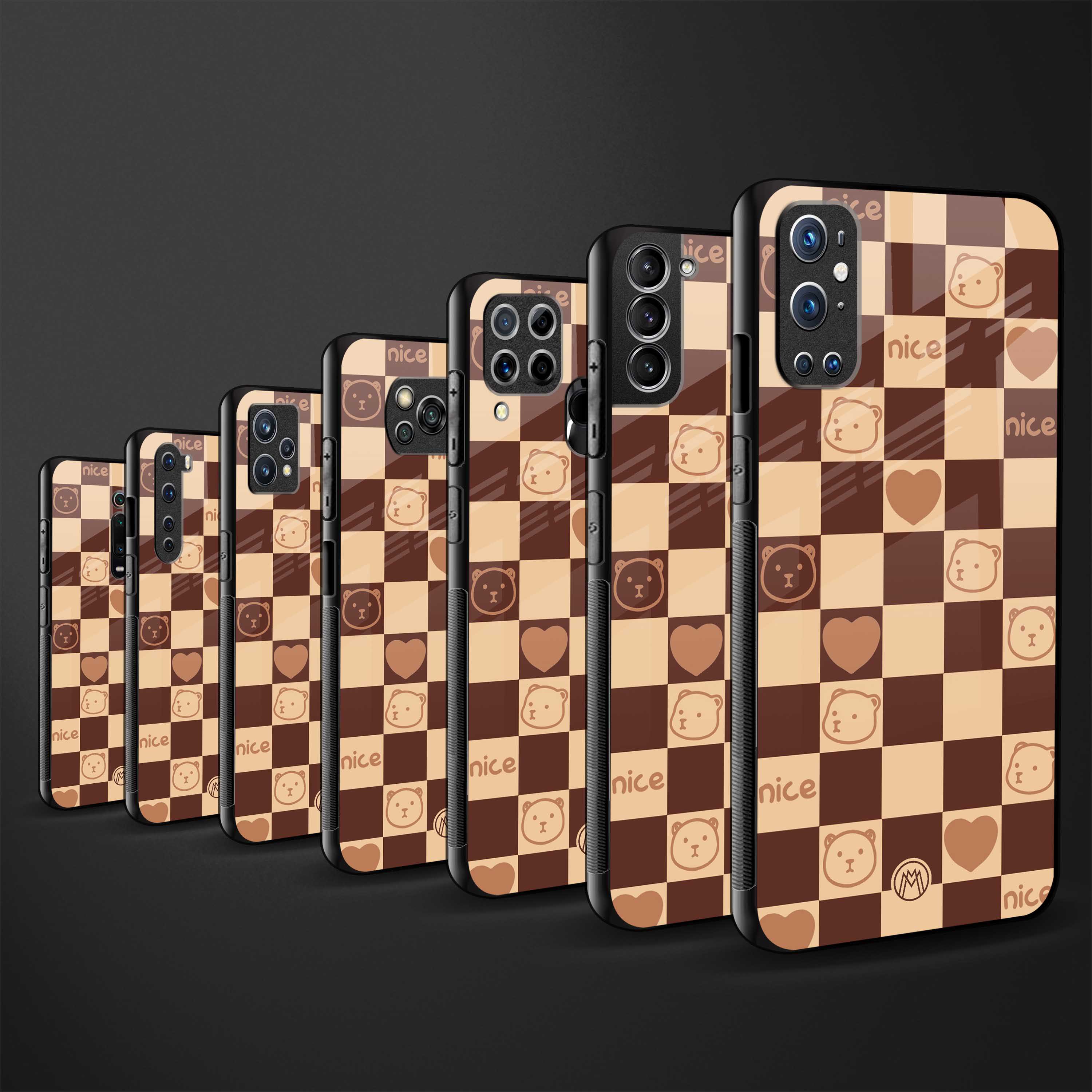 aesthetic bear pattern brown edition back phone cover | glass case for oppo a74 4g