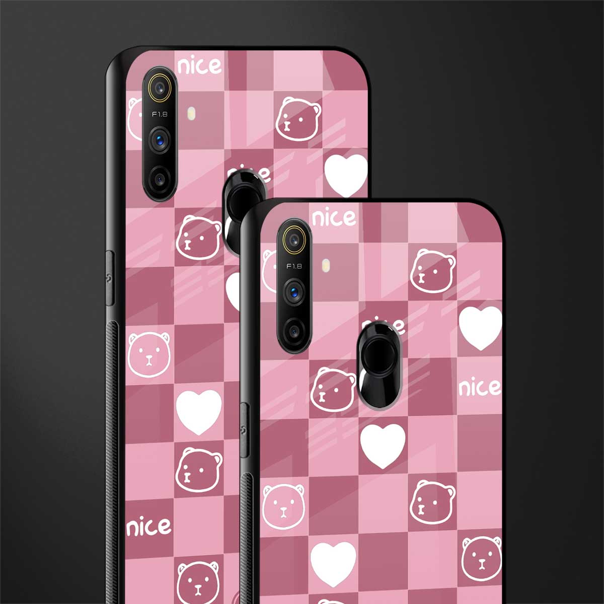 aesthetic bear pattern pink edition glass case for realme narzo 10a image-2