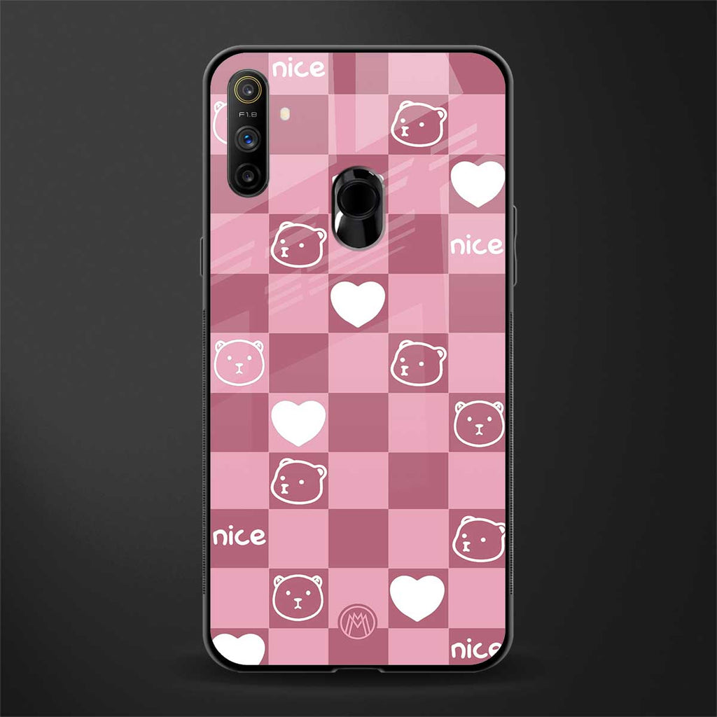 aesthetic bear pattern pink edition glass case for realme narzo 10a image