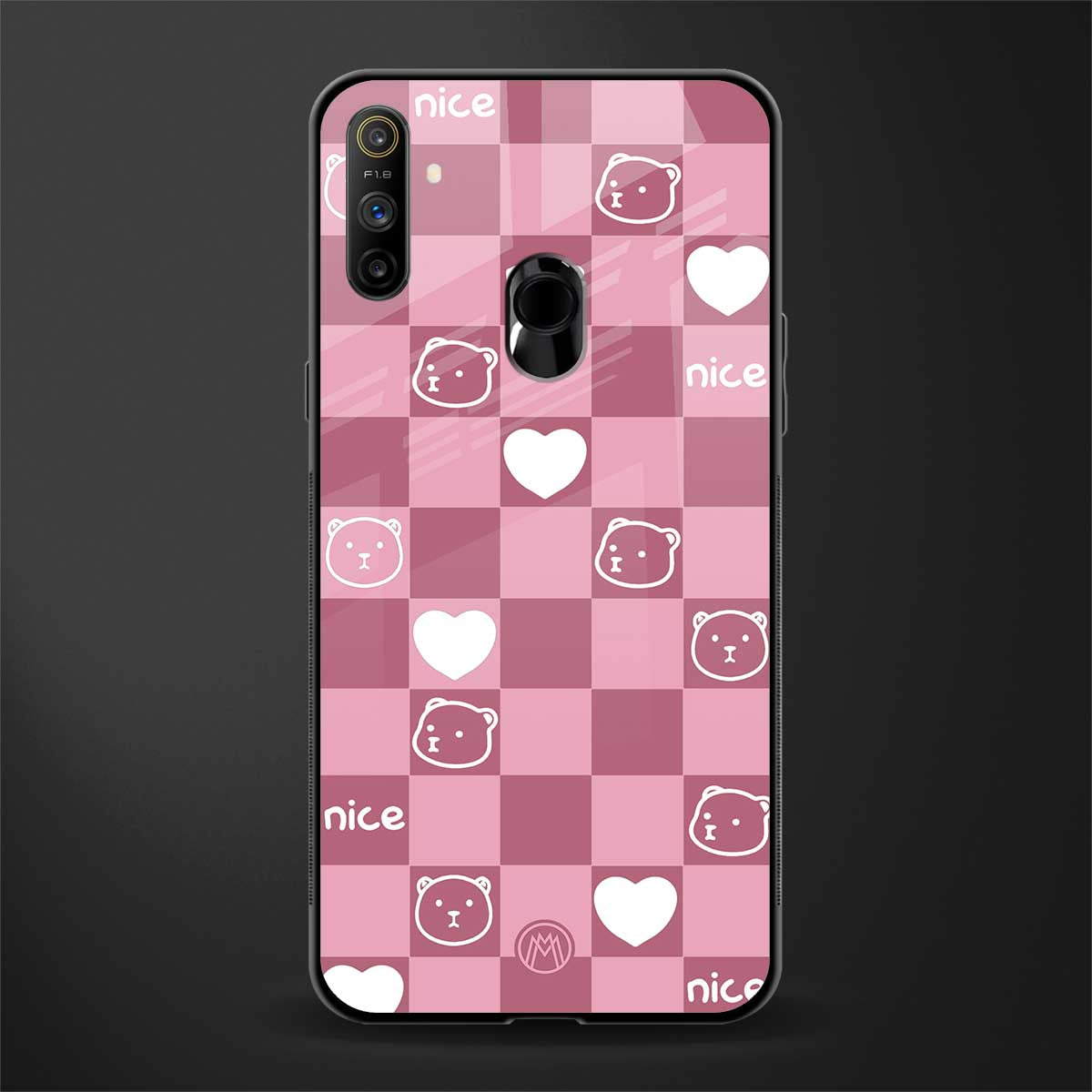 aesthetic bear pattern pink edition glass case for realme narzo 10a image