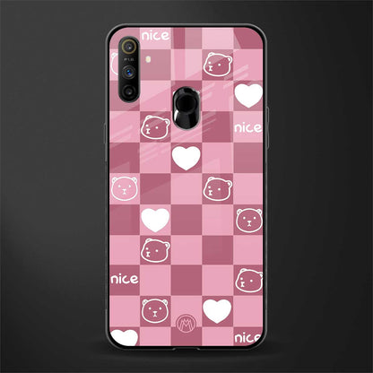 aesthetic bear pattern pink edition glass case for realme narzo 10a image