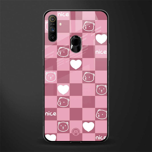 aesthetic bear pattern pink edition glass case for realme narzo 10a image