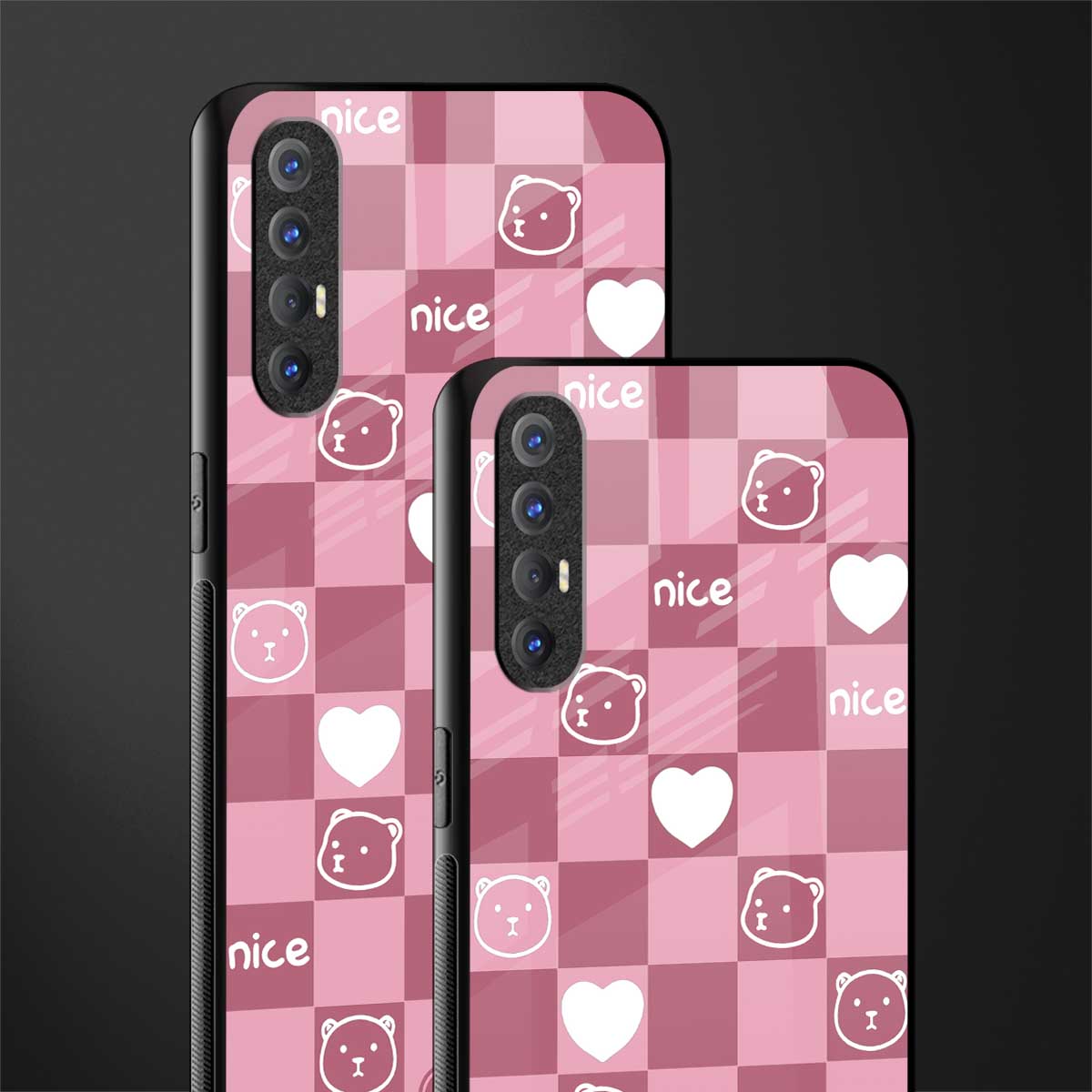 aesthetic bear pattern pink edition glass case for oppo reno 3 pro image-2
