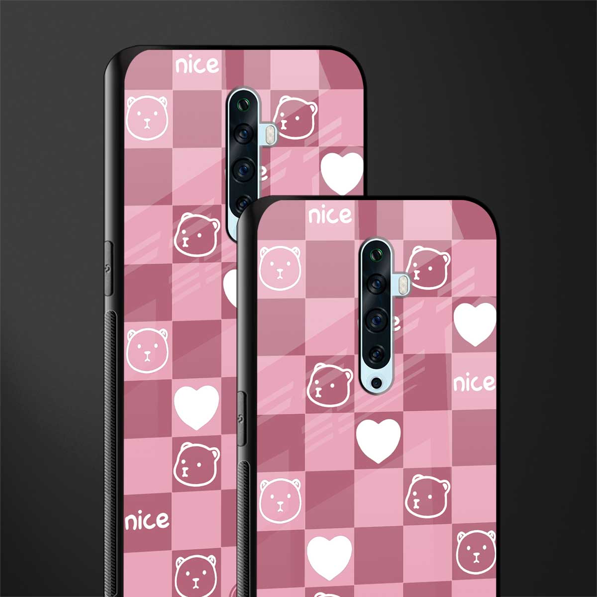 aesthetic bear pattern pink edition glass case for oppo reno 2f image-2