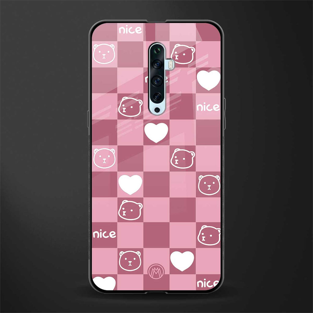 aesthetic bear pattern pink edition glass case for oppo reno 2f image