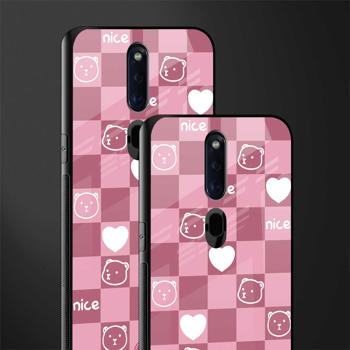 aesthetic bear pattern pink edition glass case for oppo f11 pro image-2