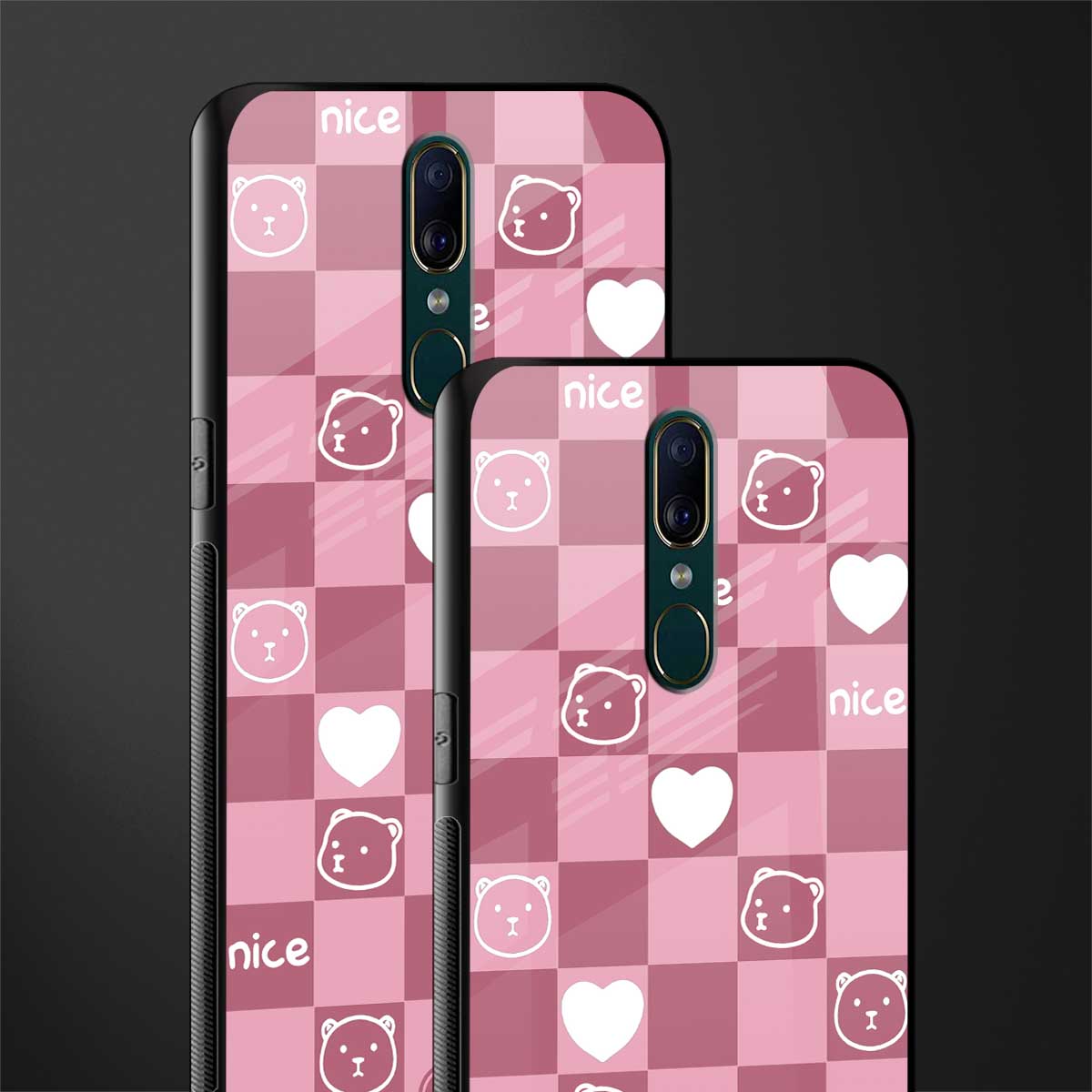aesthetic bear pattern pink edition glass case for oppo f11 image-2