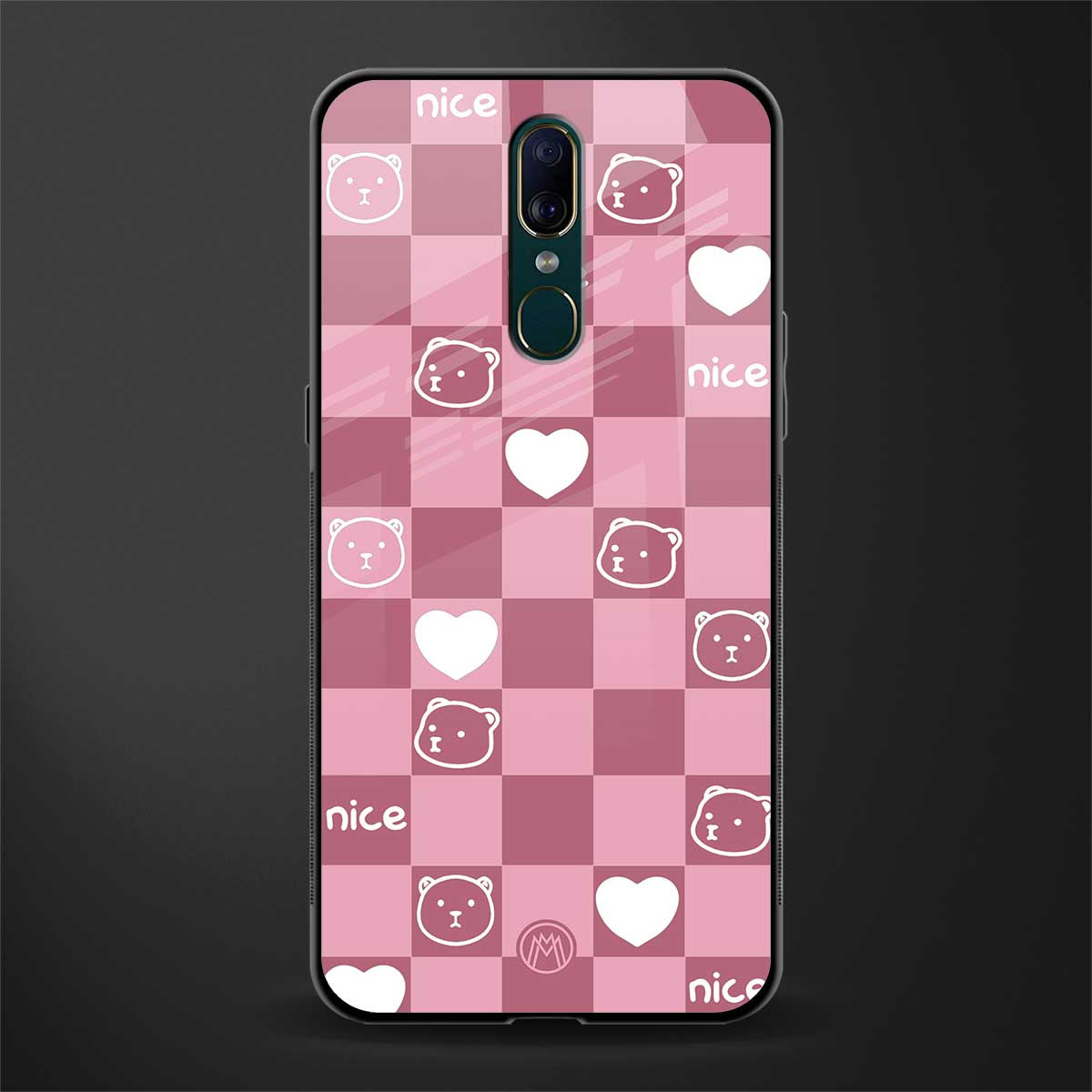 aesthetic bear pattern pink edition glass case for oppo f11 image