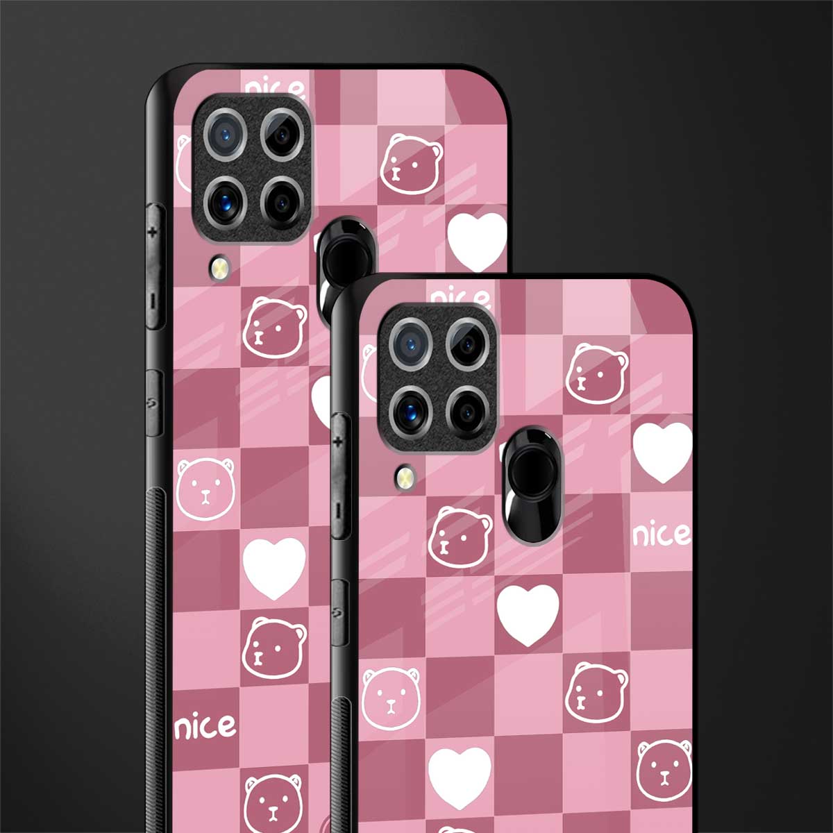 aesthetic bear pattern pink edition glass case for realme c15 image-2