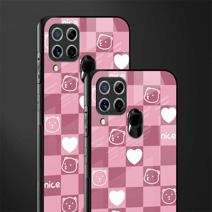 aesthetic bear pattern pink edition glass case for realme c15 image-2