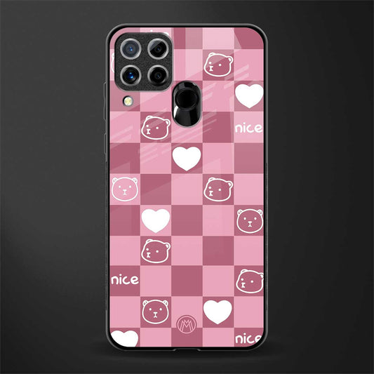 aesthetic bear pattern pink edition glass case for realme c15 image