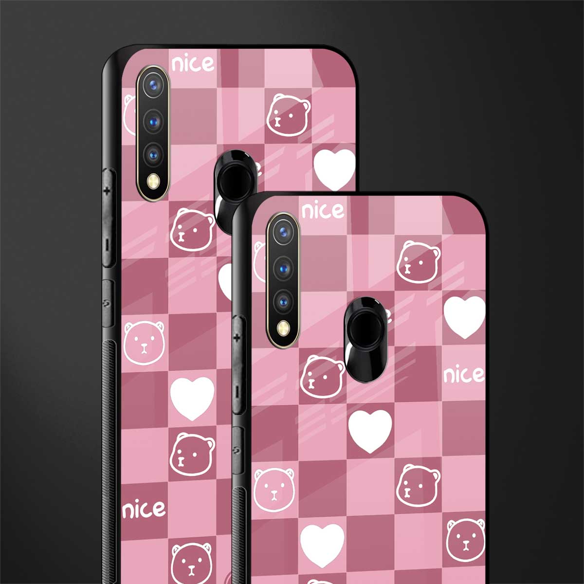 aesthetic bear pattern pink edition glass case for vivo y19 image-2