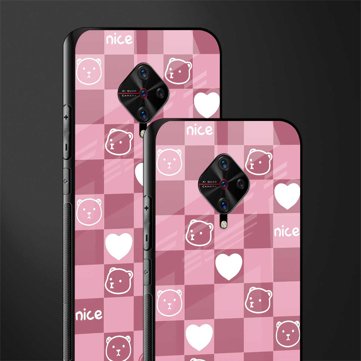 aesthetic bear pattern pink edition glass case for vivo s1 pro image-2