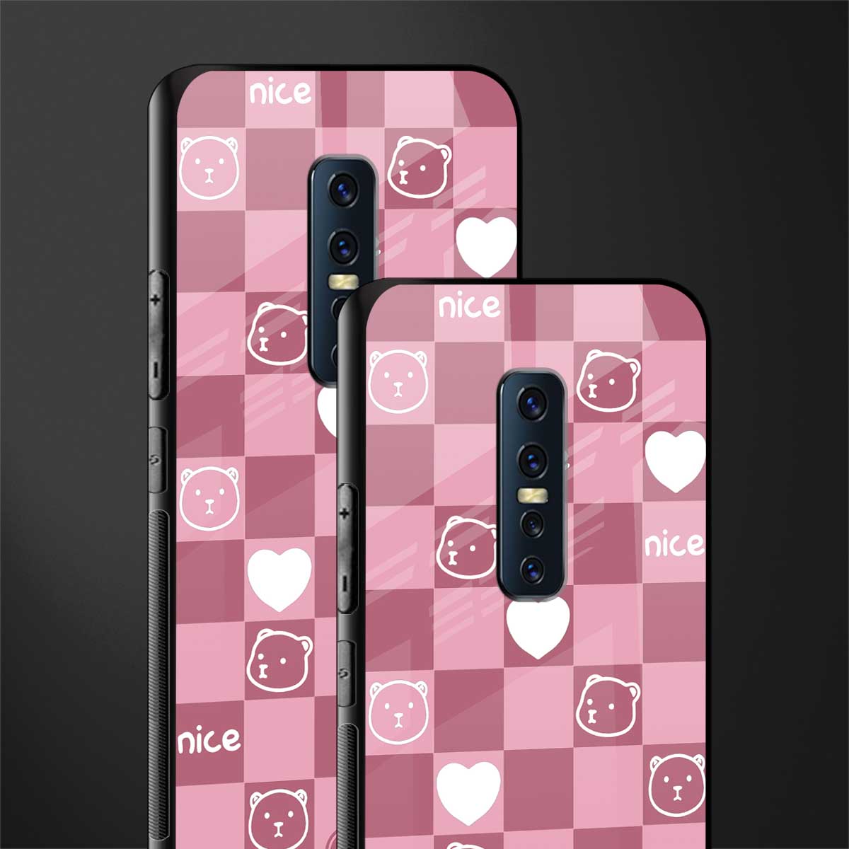 aesthetic bear pattern pink edition glass case for vivo v17 pro image-2