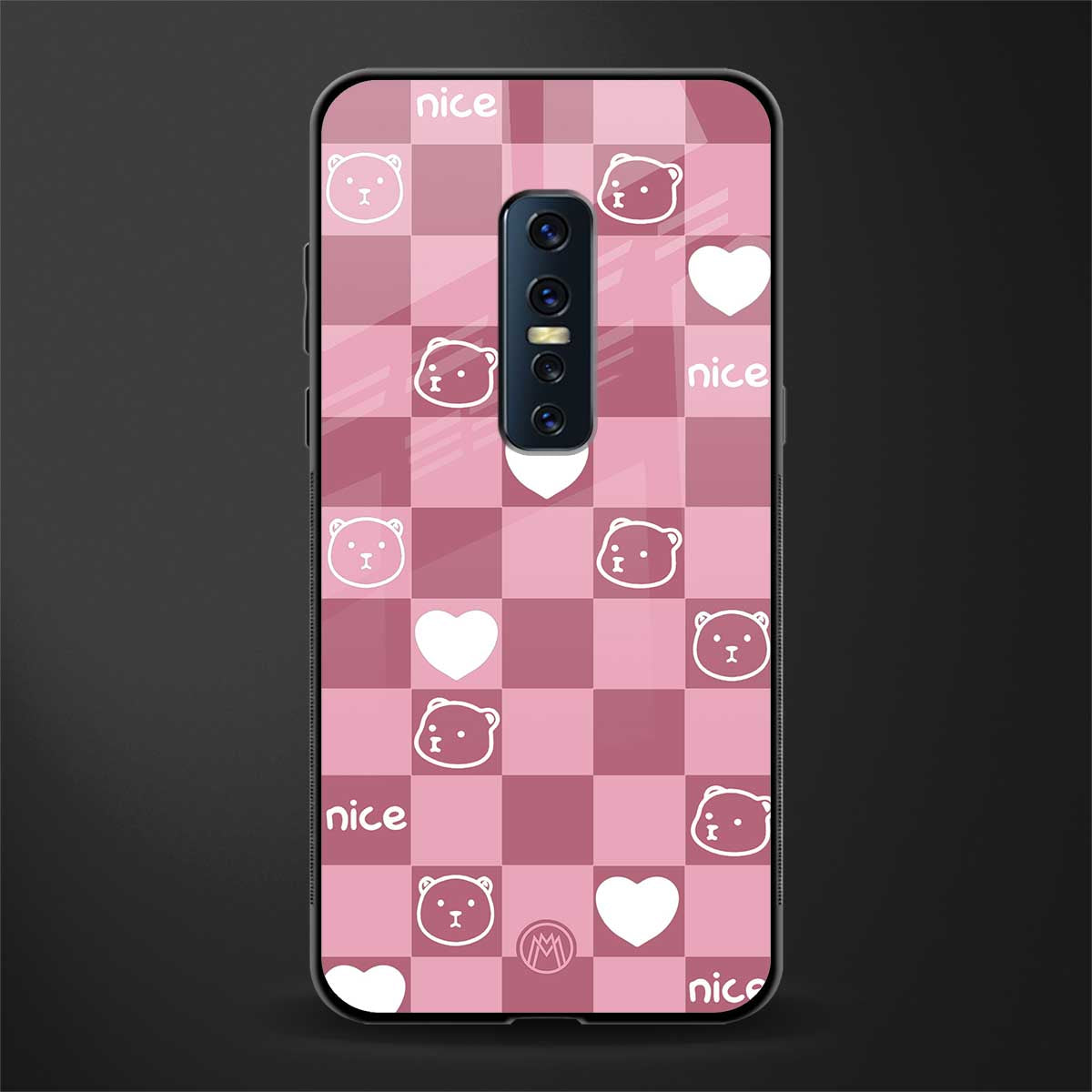aesthetic bear pattern pink edition glass case for vivo v17 pro image