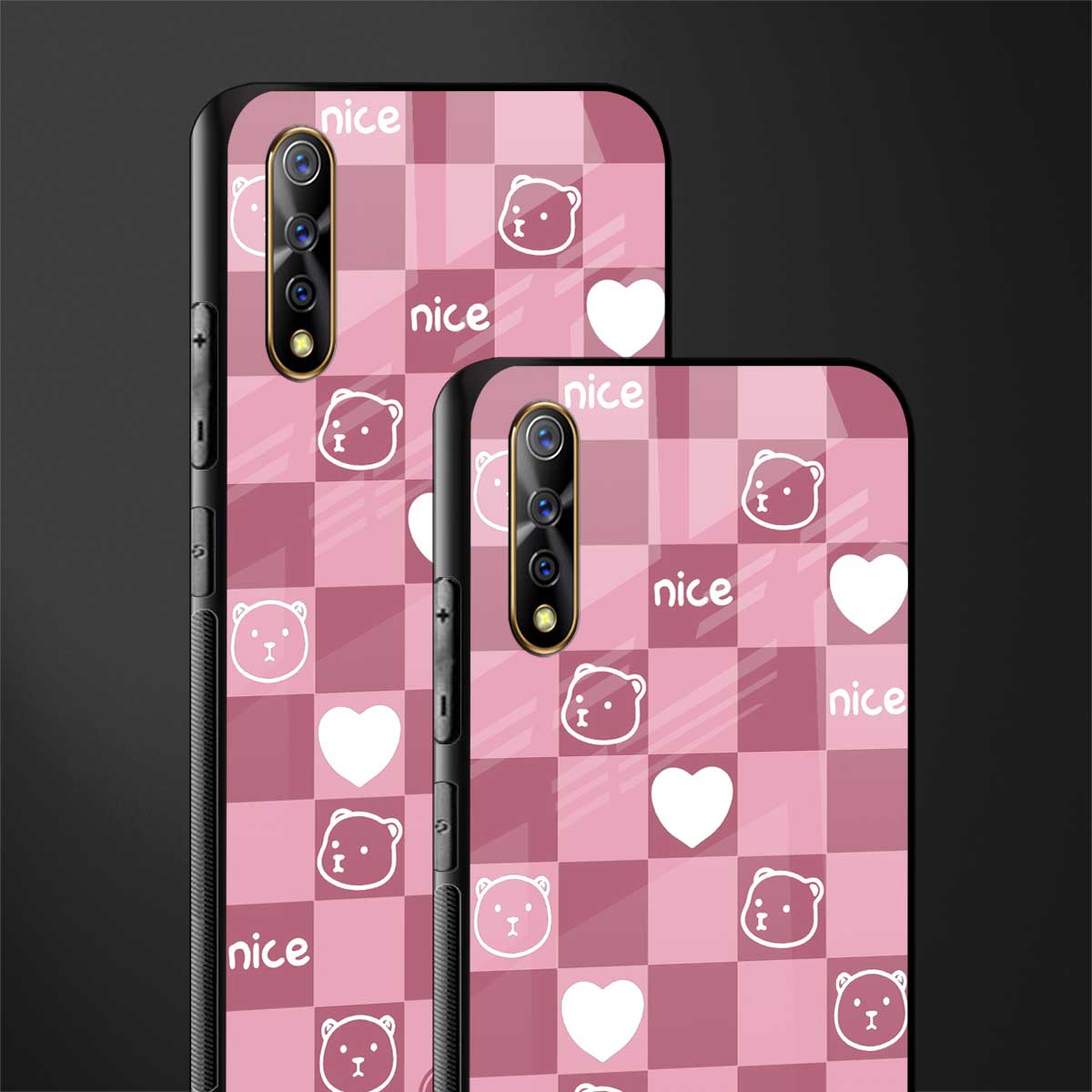 aesthetic bear pattern pink edition glass case for vivo s1 image-2