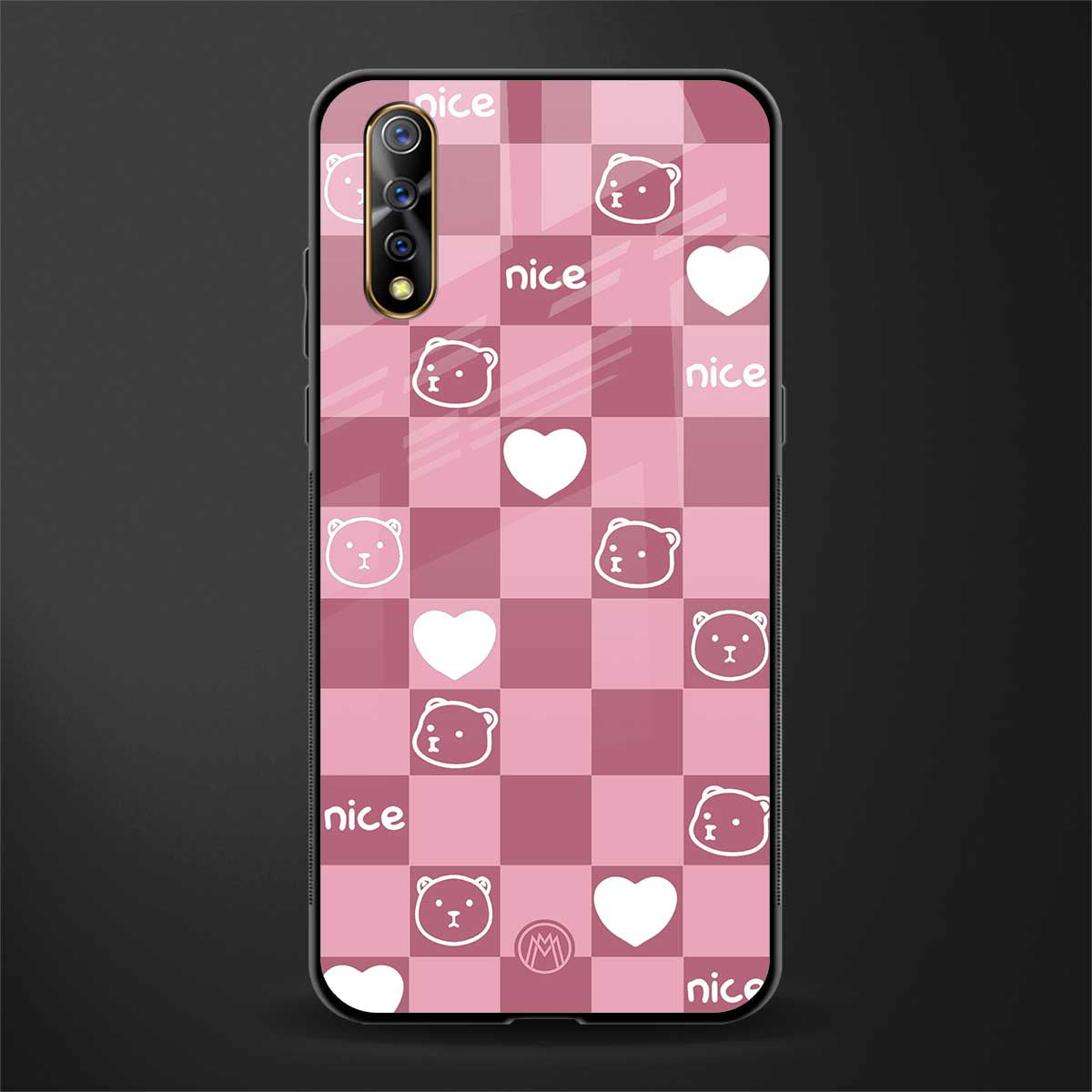 aesthetic bear pattern pink edition glass case for vivo s1 image