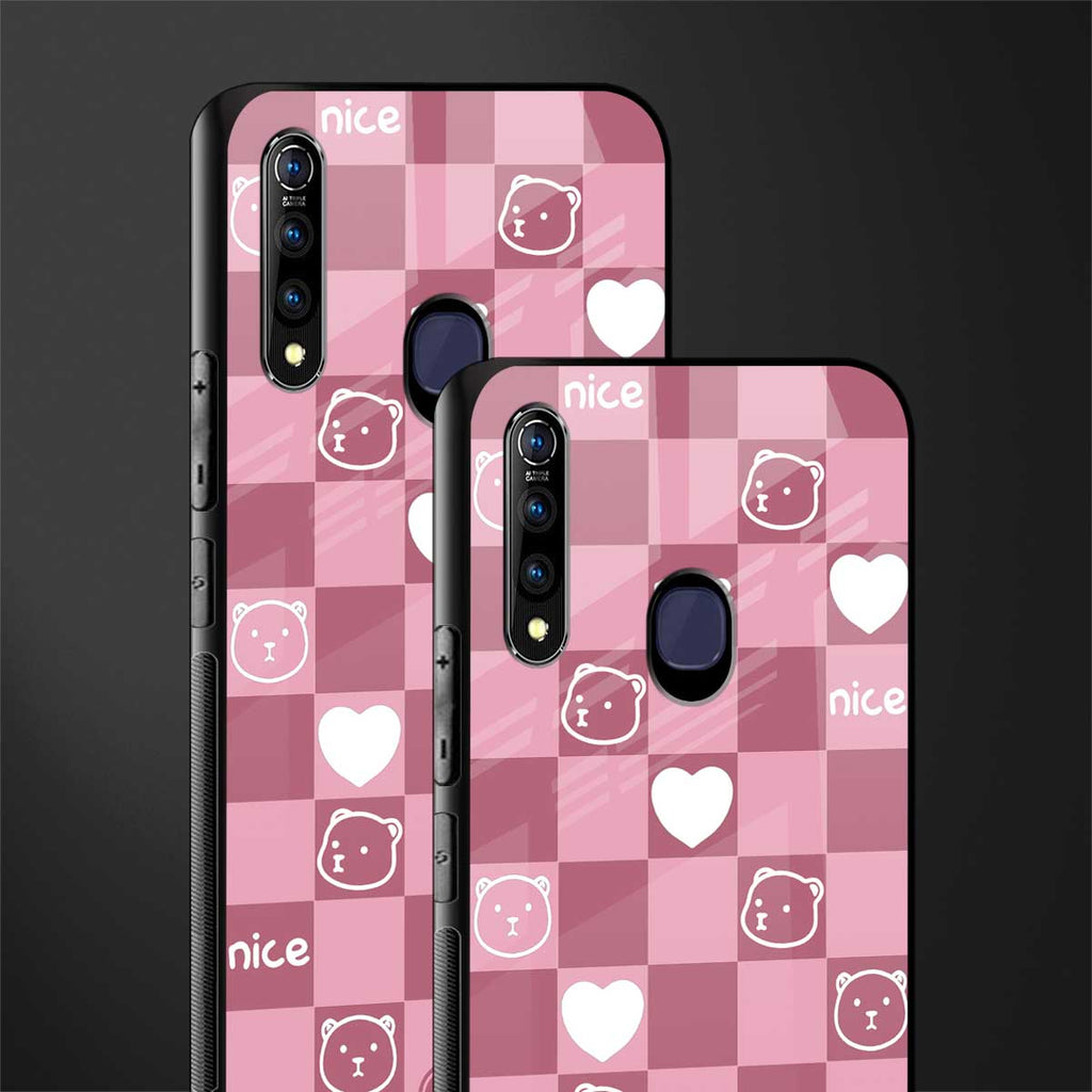 aesthetic bear pattern pink edition glass case for vivo z1 pro image-2